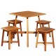 Square acacia wood dining table with four stools, ideal for outdoor gatherings and space-saving design.