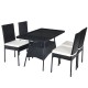 Single dining chair from the 5-piece outdoor patio rattan dining set, featuring a soft cushion and durable PE rattan.