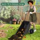 Dual-wheel wheelbarrow utility cart in black with pneumatic tires, ideal for transporting garden materials like mulch.