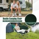Double camping chair in green with armrests and cup holders, made of wear-resistant oxford cloth for outdoor comfort.