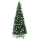 Artificial pencil Christmas tree with flocked snow design and 21 pinecones, perfect for indoor or outdoor holiday decor.