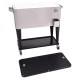 Stainless steel 80 quart patio rolling ice beverage cooler with two access lids and locking casters for easy mobility.