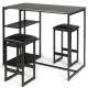 Front view of the dining set showcasing the faux marble top table and two black stools with a sleek, compact design.