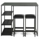 Dining set featuring a faux marble top table and two black stools, designed for space-saving and easy cleaning.