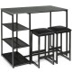 Dining set featuring a faux marble top table with two black stools and a 3-layer metal shelf for space-saving storage.