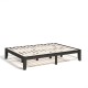 Side view of the queen size 14-inch brown wooden bed frame, highlighting its solid wood slats and modern, sleek design.
