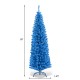 Blue 6ft unlit pencil slim Christmas tree with 520 branch tips, perfect for narrow spaces and festive decorations.