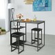 3 pcs dining set featuring a faux marble top table and two black stools, perfect for space-saving dining solutions.