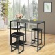 3 pcs dining set featuring a faux marble top table and 2 black stools, perfect for compact dining spaces.