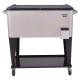 Side view of the 80 Quart Patio Rolling Stainless Steel Ice Beverage Cooler showcasing its durable steel frame and.