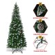 Artificial pencil Christmas tree with snow-flocked tips, 21 pinecones, and a foldable metal base for easy setup.