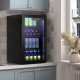 Beverage mini refrigerator with glass door, 120-can capacity, featuring LED light and adjustable shelves for versatile.