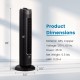 28-inch black bladeless oscillating tower fan with 3 speed settings, designed for quiet operation in small spaces.