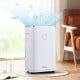 60-pint dehumidifier in white, showcasing 4 universal wheels for easy mobility and designed for spaces up to 4000 sq.