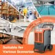 Commercial dehumidifier in gray, removing 163 pints of moisture daily, ideal for warehouses and large indoor spaces.