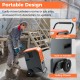 Portable commercial dehumidifier with foam handle, built-in handles, and rolling wheels for easy transport in.