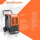 163 pints commercial dehumidifier in gray with wheels, 24-hour timer, and drain hose for moisture removal in warehouses.