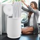 20L white towel warmer with flip top lid, holding a towel, perfect for spa-like experiences at home or hotel.