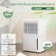 2000 Sq. Ft 32 Pint dehumidifier in white with LED control panel, showing before and after humidity levels for home use.