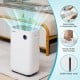 4500 sq. ft dehumidifier in white with digital display, detachable filter, and visible water level for easy use.