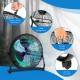 High-velocity floor fan in black with adjustable tilt, 3 speeds, and portable handle for easy transport.