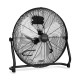 High velocity floor fan in black with adjustable tilt, 3 speeds, and carry handle, ideal for warehouses and garages.