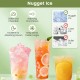 Self-dispensing nugget ice maker in silver, producing chewable ice cubes for refreshing drinks with 3.3 lbs storage.