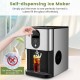 Self-dispensing nugget ice maker in silver, producing chewable ice cubes effortlessly for drinks with a sleek design.