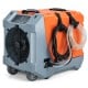 Commercial dehumidifier with pump and drain hose, featuring a digital display and portable design for easy transport.