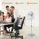 16-inch pedestal fan in silver with a weighted base, ensuring stability and easy assembly for efficient air circulation.