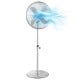 16-inch oscillating pedestal fan in silver with adjustable height, 3 speeds, and 75° oscillation for optimal airflow.