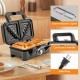 3-in-1 sandwich maker with removable non-stick plates, featuring a cool-touch handle and clear indicator lights for.