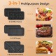 3-in-1 sandwich maker with removable non-stick plates, includes waffle, grill, and sandwich plates for versatile.