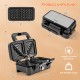 3-in-1 sandwich maker with removable non-stick plates, 1082W power, and foldable design for versatile cooking options.