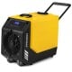 Commercial dehumidifier with pump and wheels, featuring a yellow housing, LED display, and ideal for large areas up to.