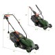 Electric corded lawn mower with 13-inch cutting width, foldable handle, and 25L collection box for easy storage.