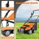 16-inch electric lawn dethatcher with collection bag, featuring waterproof plug, cable clips, and wear-resistant wheels.