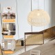 Beige farmhouse rattan pendant light with adjustable rope, ideal for living room, bedroom, or kitchen decor.
