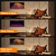 Electric fireplace in three modes: flame & heat, only flame, and only heat, showcasing adjustable colors and brightness.