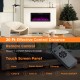 Electric fireplace with remote control, 12 flame colors, and 5 brightness levels, ideal for recessed or wall-mounted.