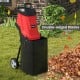 15-AMP electric wood chipper with double-edged blades, 12-gallon collection bag, and wheels for easy transport.