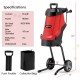 15-AMP electric wood chipper and shredder in red, featuring wheels, 12-gallon collection bag, and safety features for.