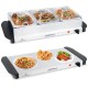 Electric buffet server with 3 removable trays, food-grade stainless steel, adjustable temperature, ideal for parties.