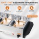 Electric buffet server food warmer with adjustable temperature, three removable trays, and stainless steel construction.