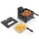 Electric deep fryer with three baskets, 5.3QT capacity, stainless steel, ideal for frying chicken and fries.