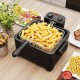 Electric deep fryer with 5.3QT capacity, triple basket, and temperature control for frying crispy fries and chicken.