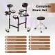 Electric drum set with double-layer mesh pads, silicone cymbals, and adjustable stool for comfortable practice.