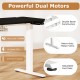 Electric standing desk with adjustable height, dual motors, and memory settings for ergonomic office use.
