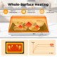 Electric warming tray with tempered glass, adjustable temperature, and built-in handles for safe food warming at events.