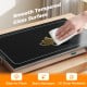 Electric warming tray with a smooth tempered glass surface, easy-to-clean design, and adjustable temperature control.